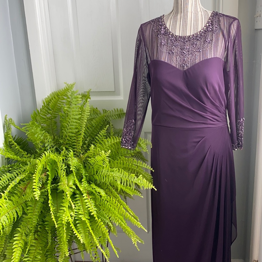 Eggplant Long Sleeve Beaded Gown Long Sz 16